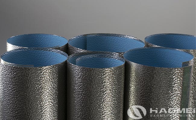 stucco embossed aluminum coil with blue polysurlyn film